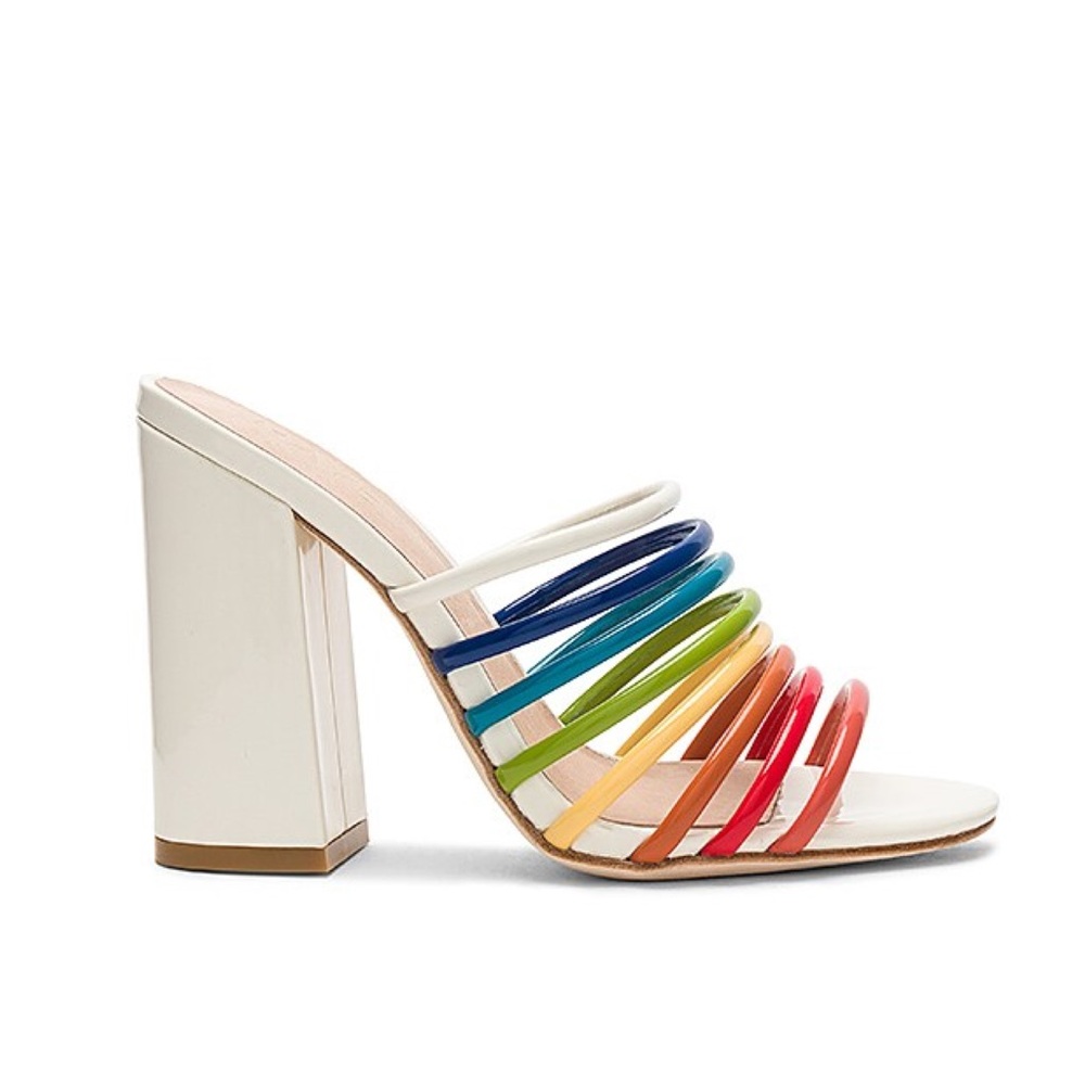 RAYE Miller Mule White Rainbow Multicolor Strappy Women's Heels Size 8